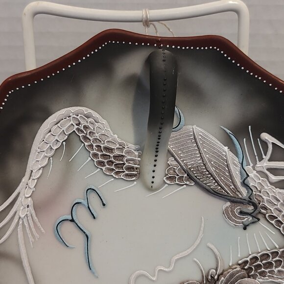 Moriage Embossed Blue Eyed Dragon Handled Nappy Plate RS Japan Porcelain Vintage - Picture 7 of 15